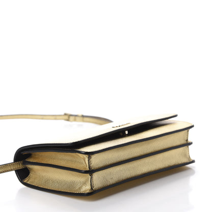 Prada Metallic Saffiano Metal Flap Wallet With Strap Platino 4 of 9