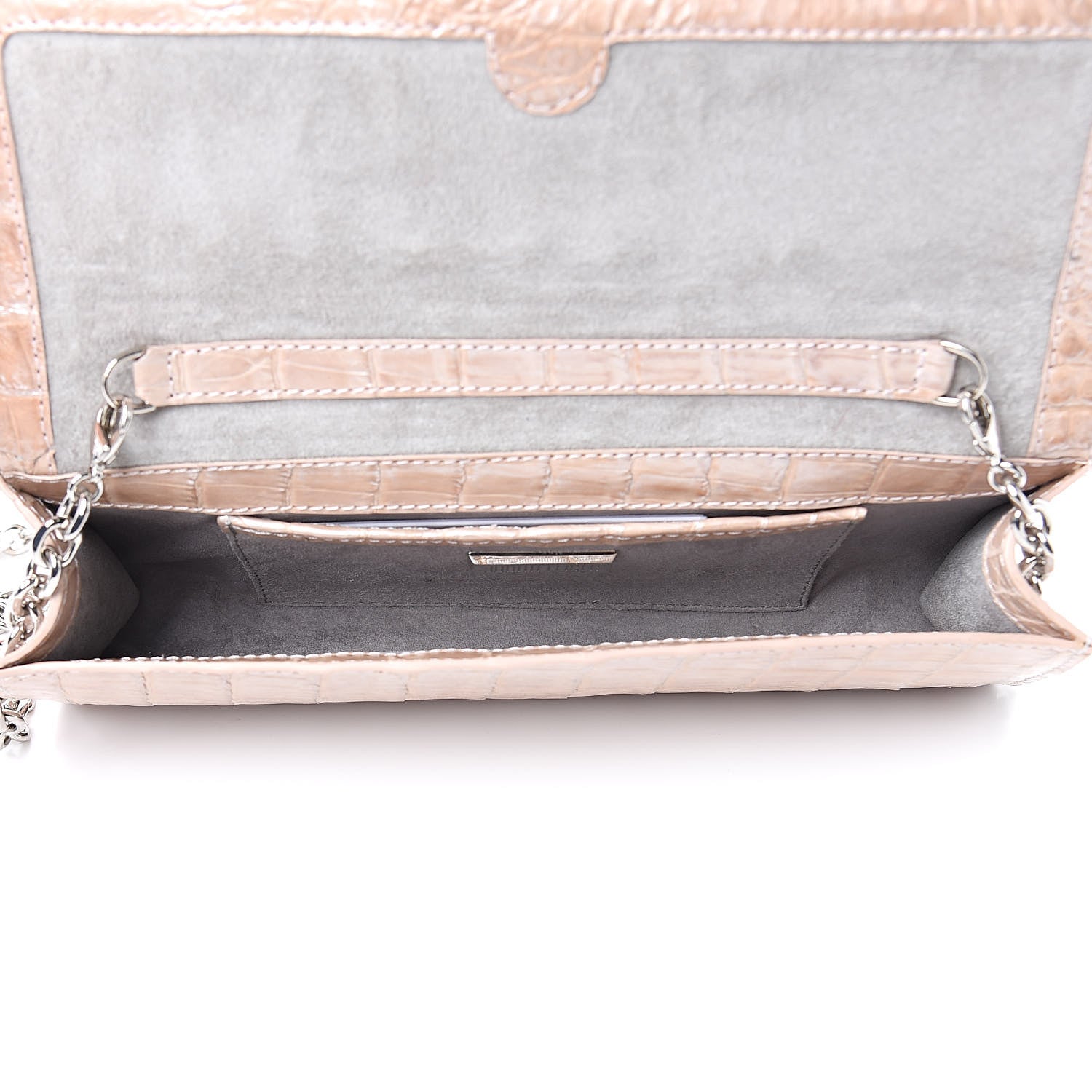 Judith Leiber Metallic Crocodile Chain Clutch Beige 5 of 7