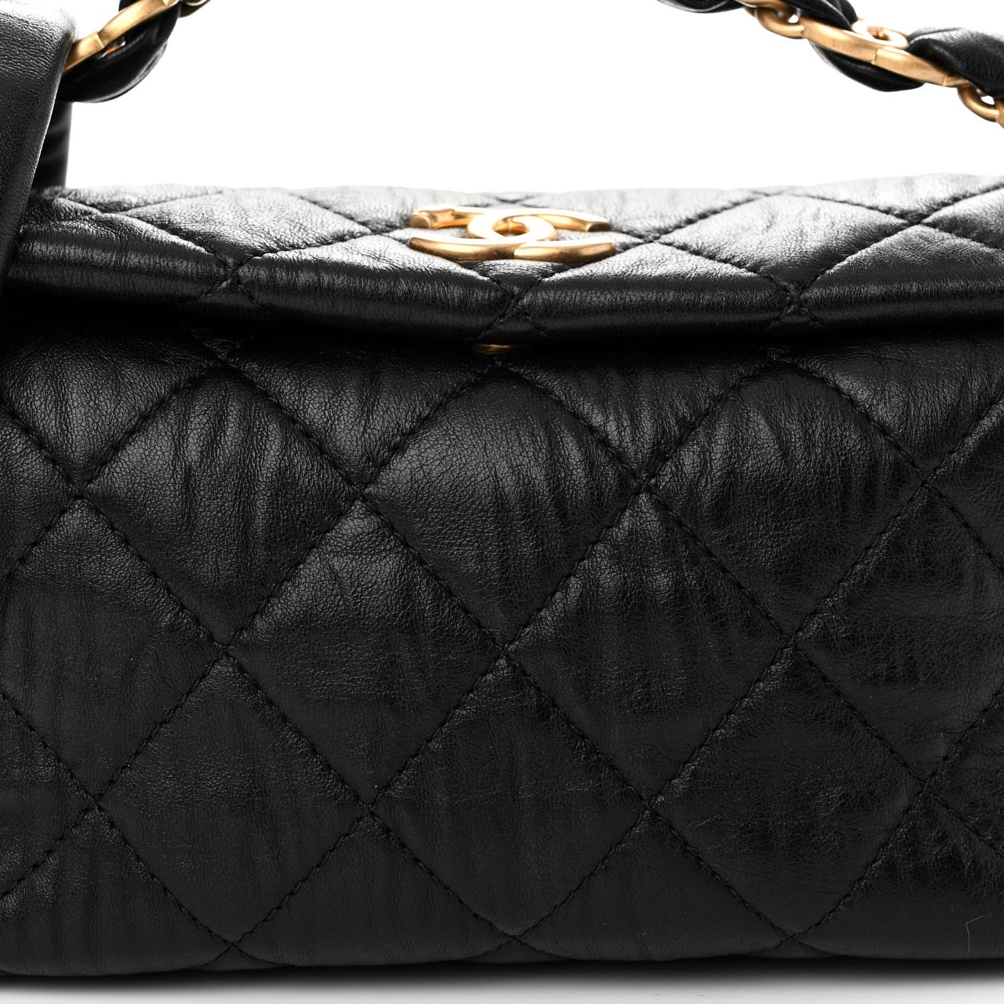 Crumpled Lambskin Quilted Small CC Links Shoulder Bag Black