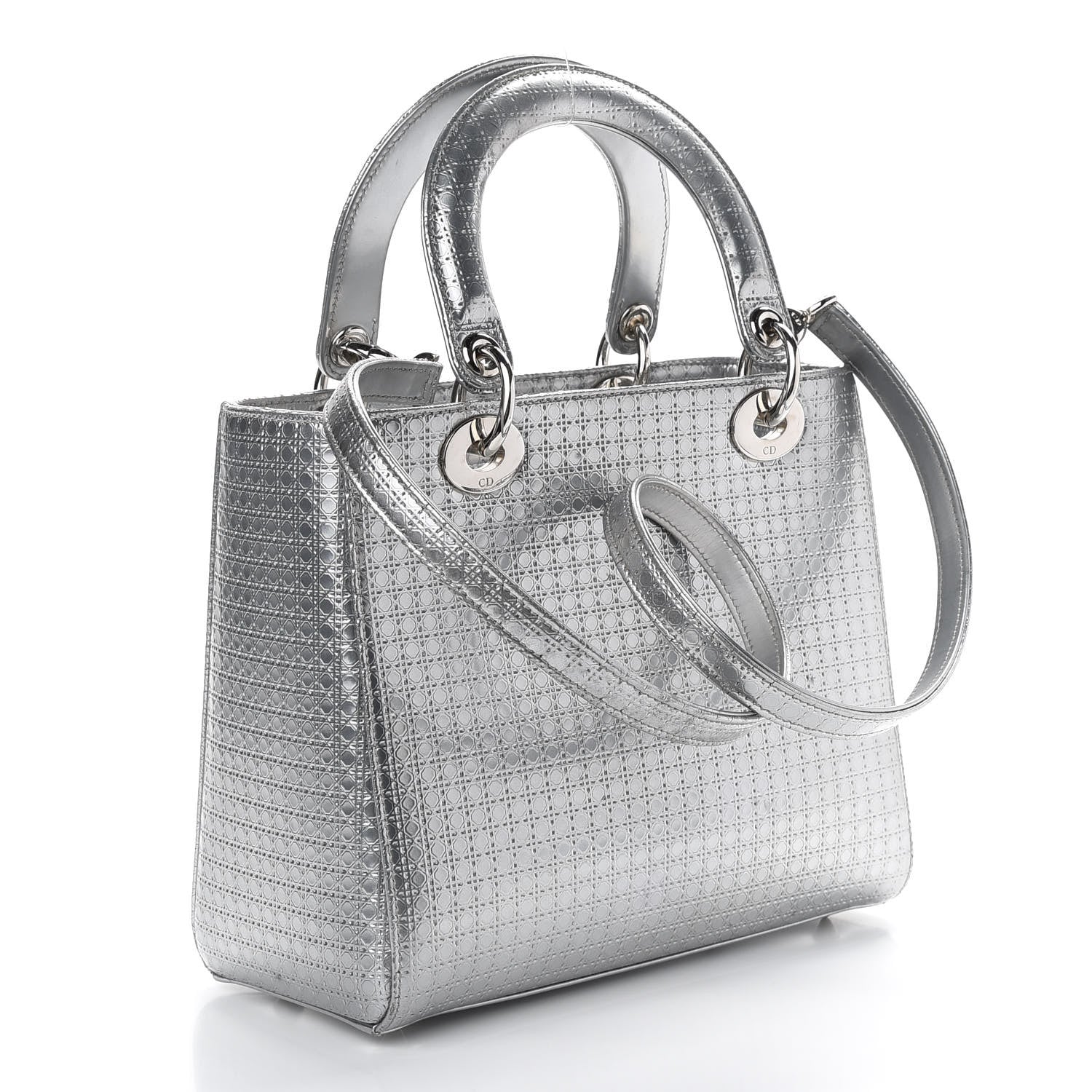 Christian Dior Metallic Patent Micro-Cannage Medium Lady Dior Silver 3 of 8