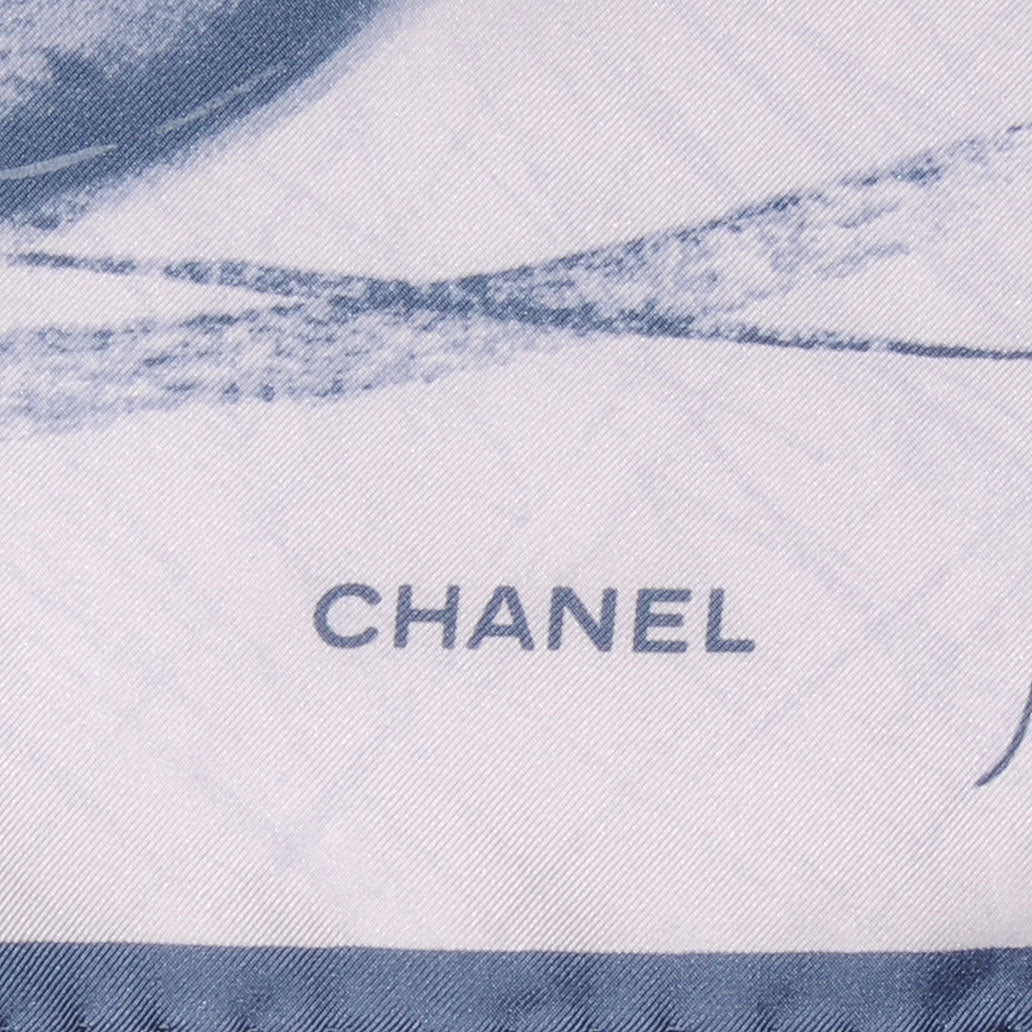 Chanel Silk CC Camellia Square Scarf Blue 2 of 5