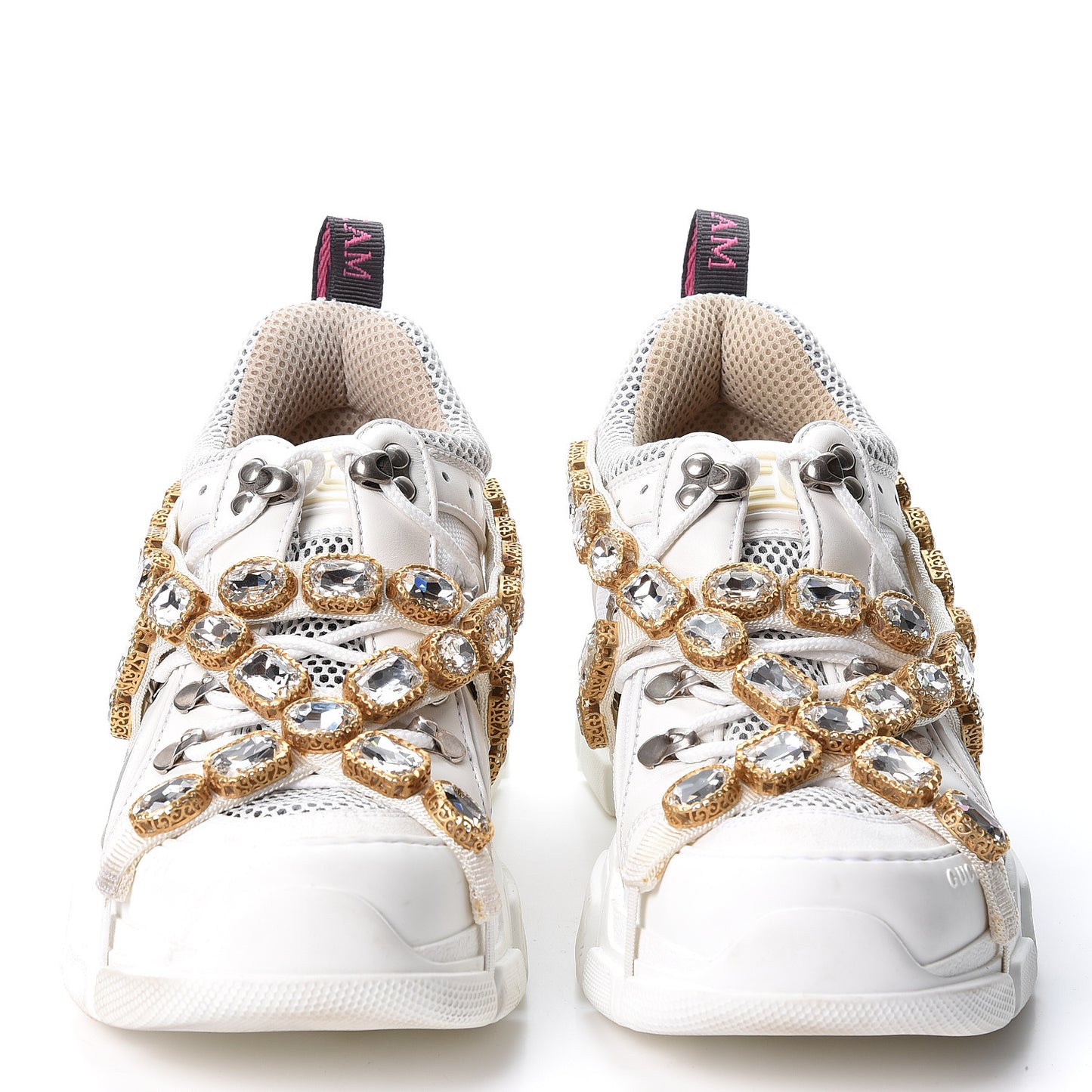 X SEGA Mesh Calfskin Suede Removable Crystals Womens Flashtrek Sneakers 39 Great White