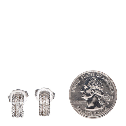 David Yurman Sterling Silver Diamond 12mm Cable Hoop Earrings 2 of 4