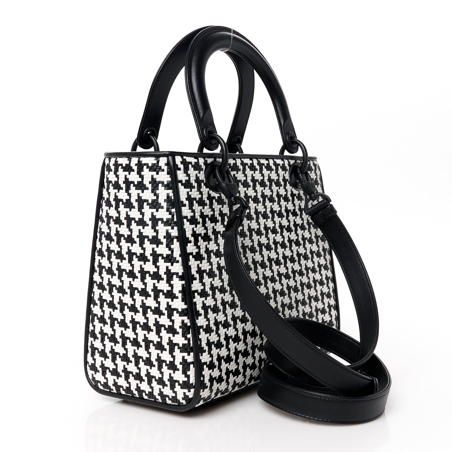 Calfskin Houndstooth Embroidered Medium Lady Dior Black White