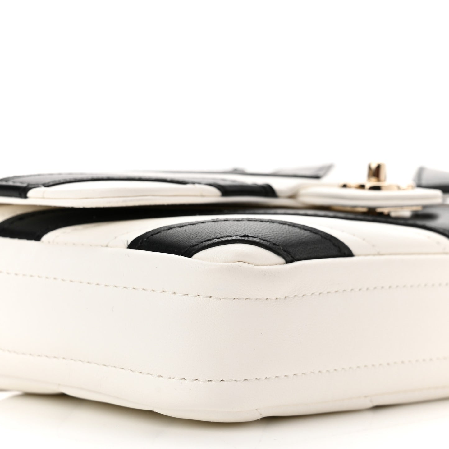 Lambskin Chevron Stitched Flap White Black