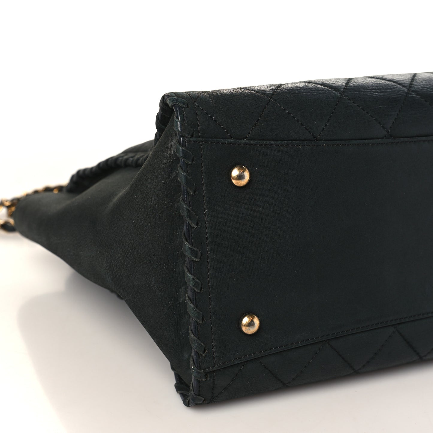 Iridescent Calfskin Quilted Happy Stitch Shopping Tote Black