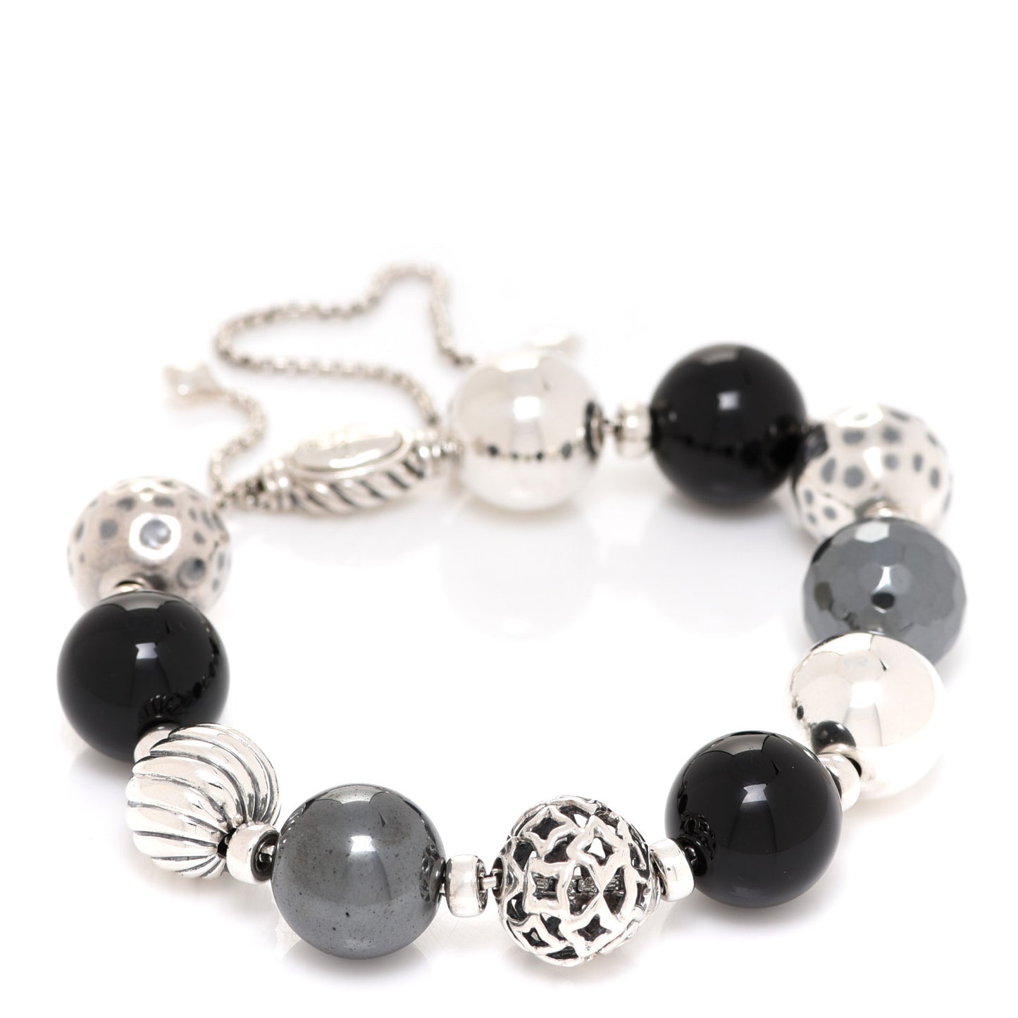 Sterling Silver Black Onyx Hematite 14mm Elements Bead Bracelet