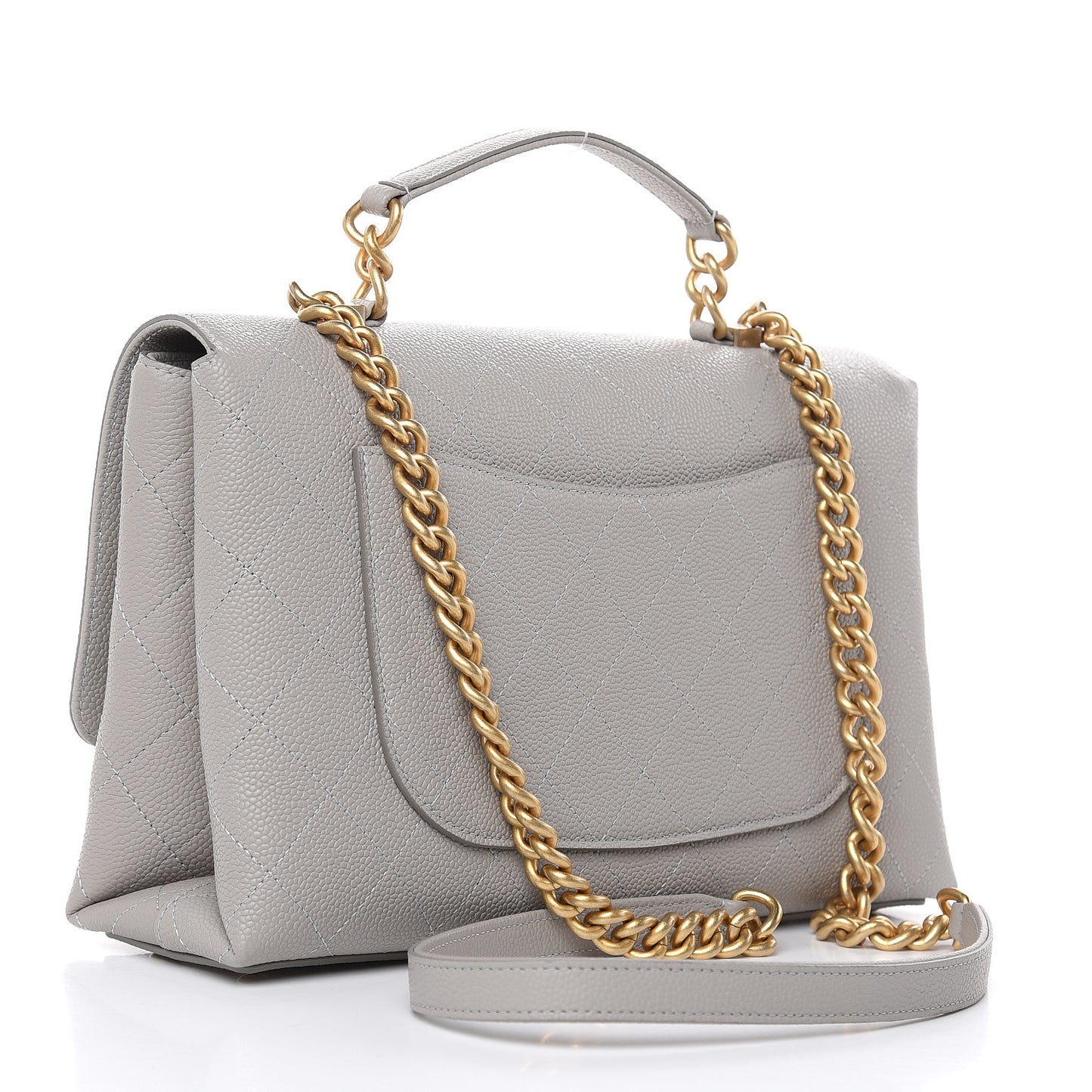 Grained Calfskin Stitched Flap Grey