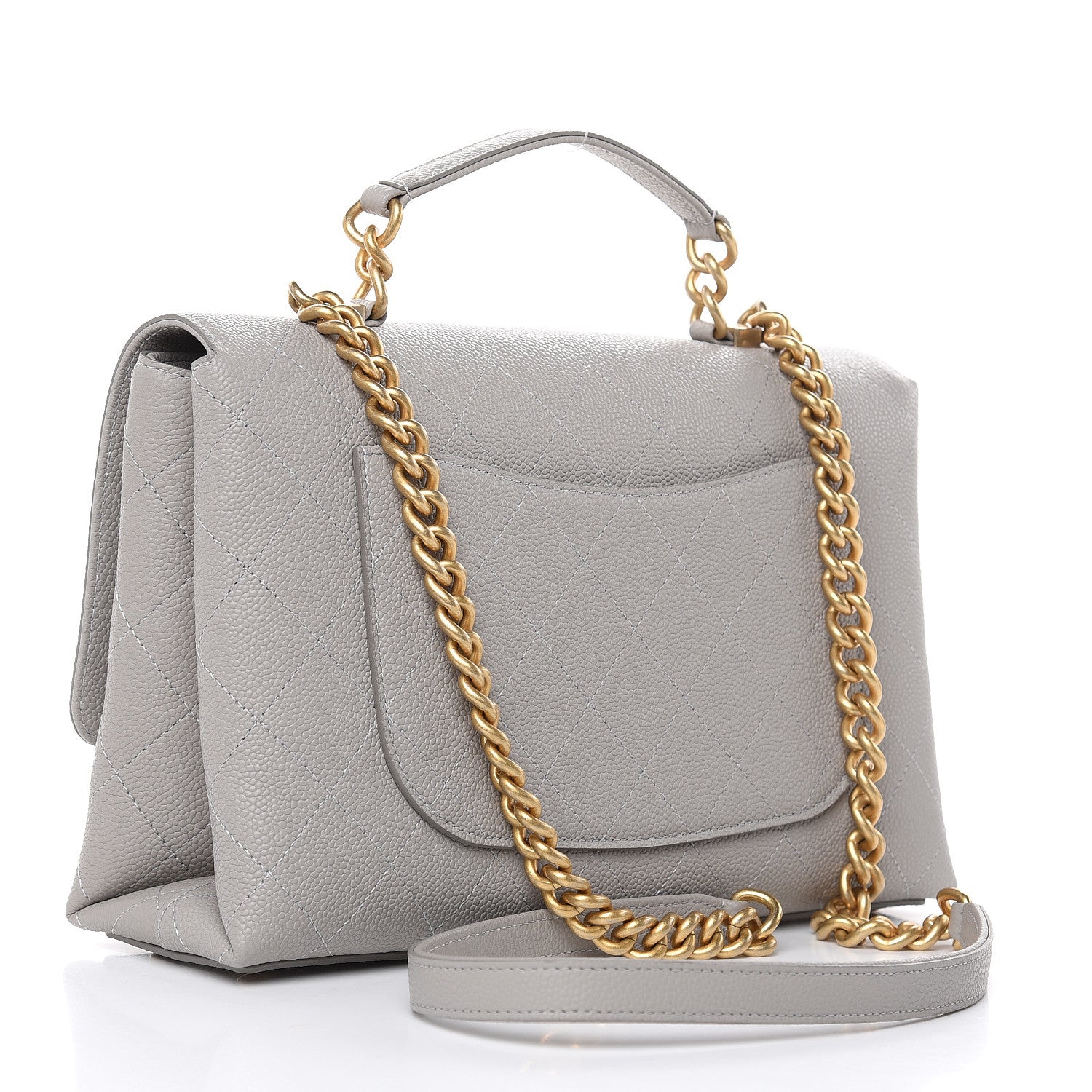 Chanel Grained Calfskin Stitched Flap Grey 3 of 10