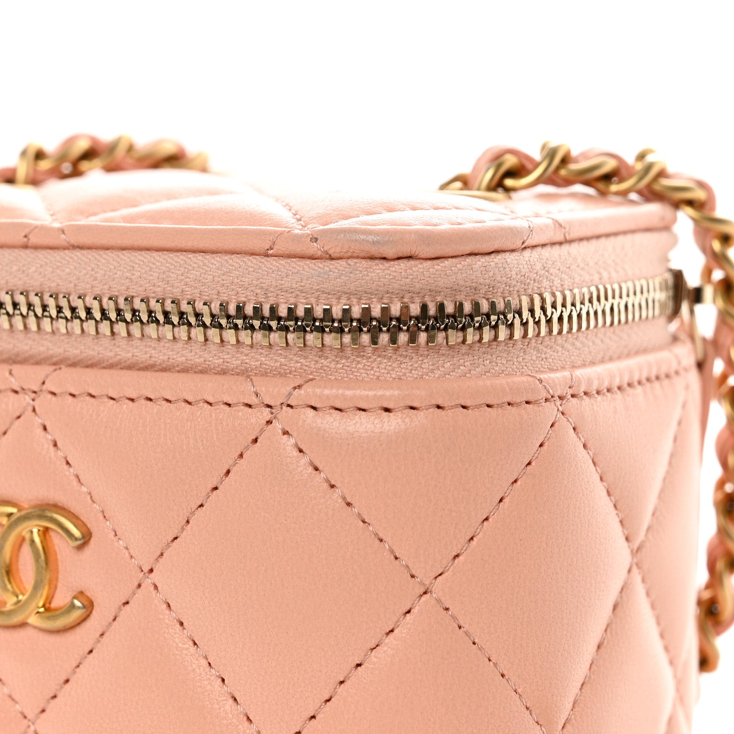 Chanel Lambskin Quilted Pearl Crush Mini Vanity Case With Chain Light Beige 10 of 11