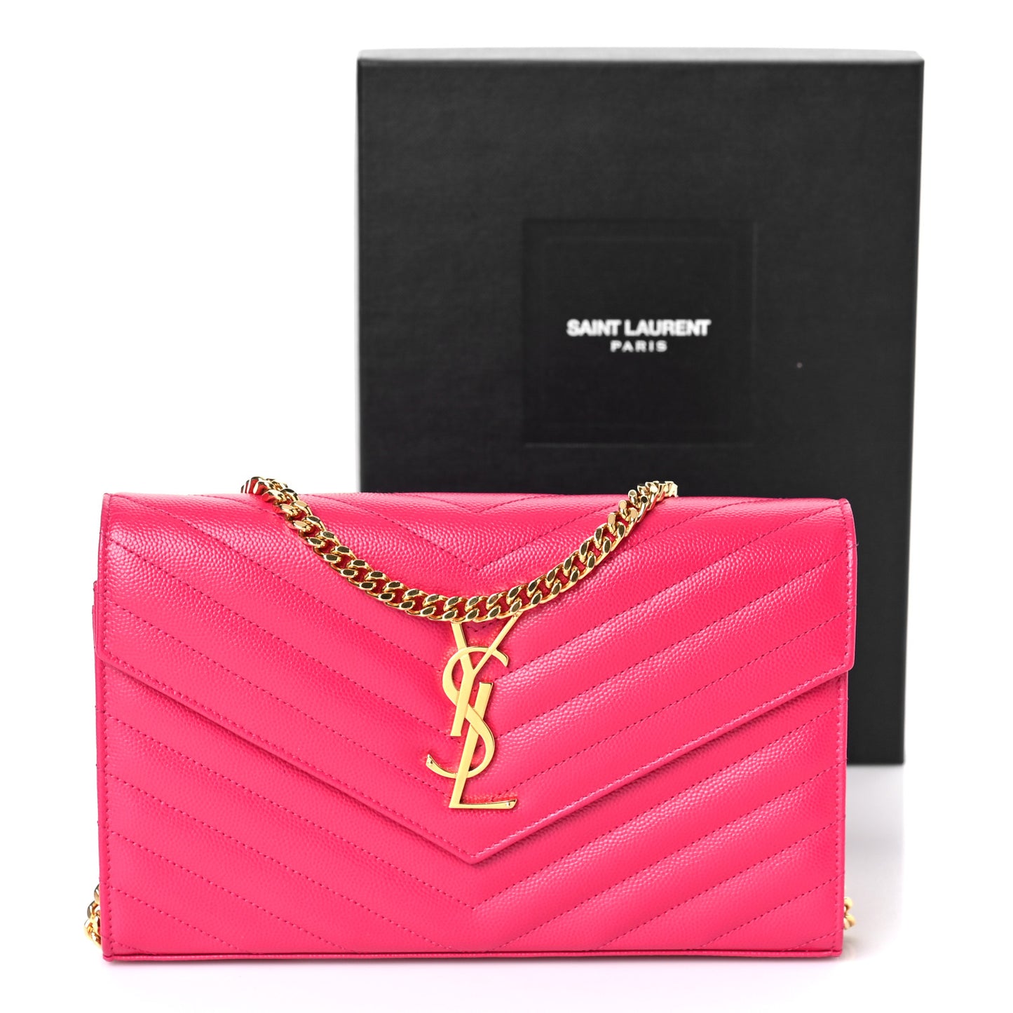 Grain De Poudre Matelasse Chevron Monogram Chain Wallet Bubblegum