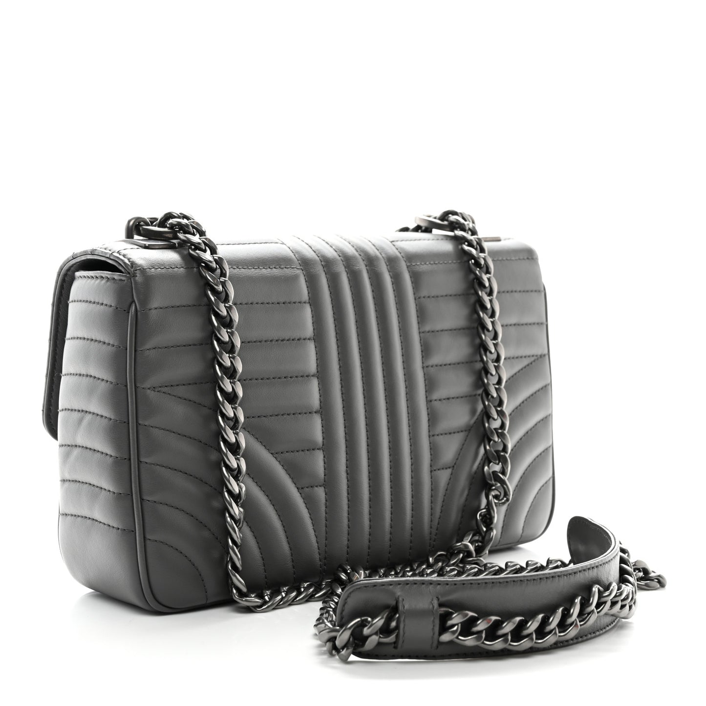 Soft Calfskin Impunture Diagramme Medium Chain Flap Shoulder Bag Mercurio