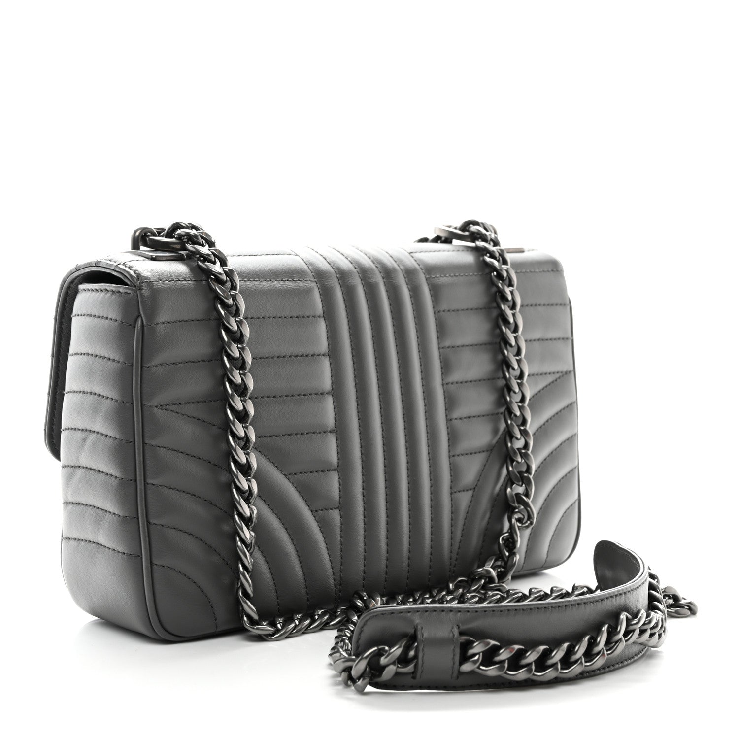 Prada Soft Calfskin Impunture Diagramme Medium Chain Flap Shoulder Bag Mercurio 3 of 9