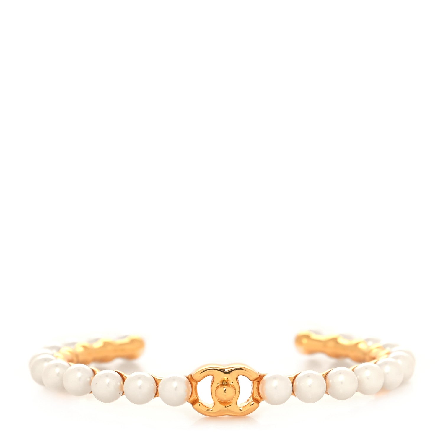 Chanel Pearl CC Cuff Bracelet M Gold Pearly White 1 of 4