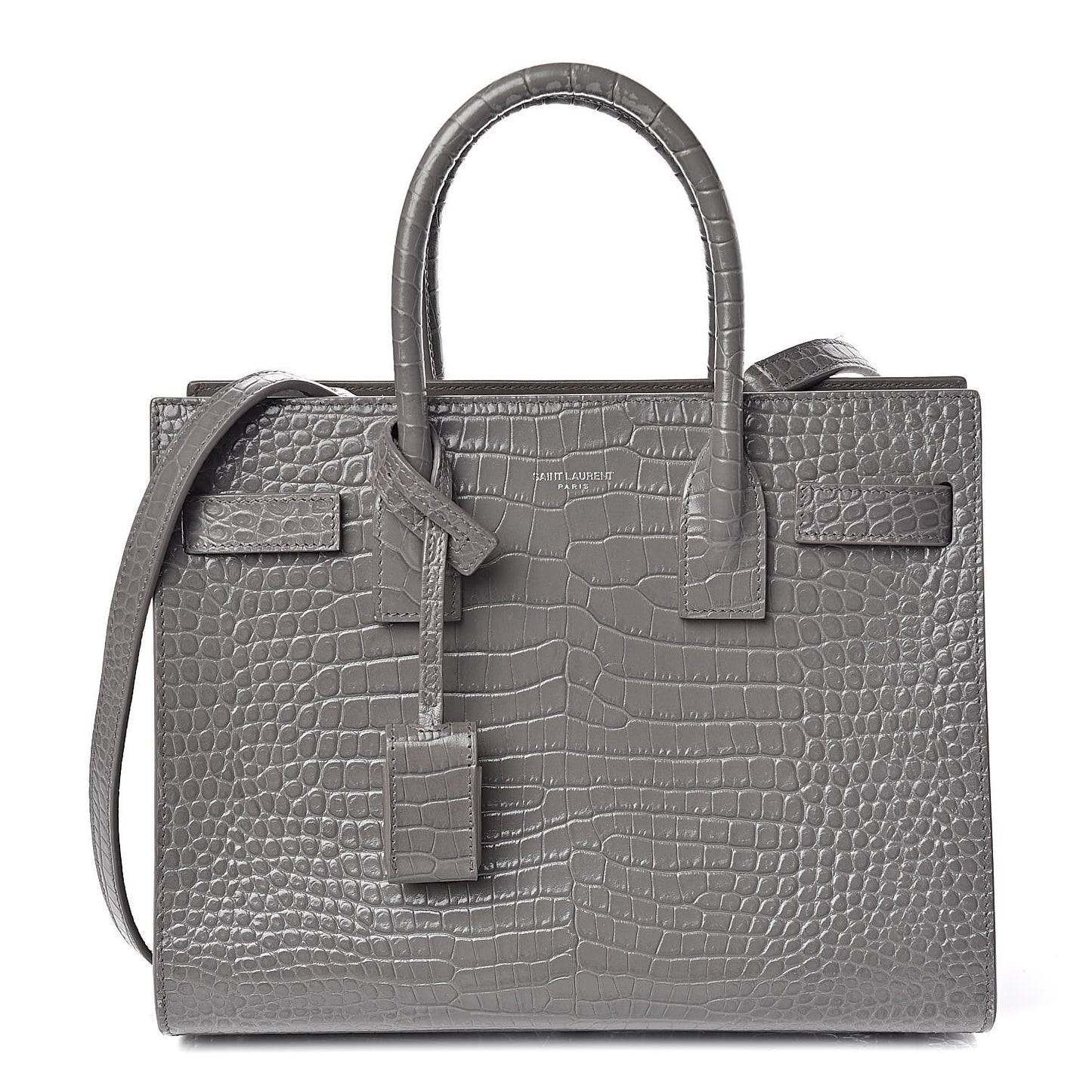 Calfskin Crocodile Embossed Baby Sac De Jour Fog
