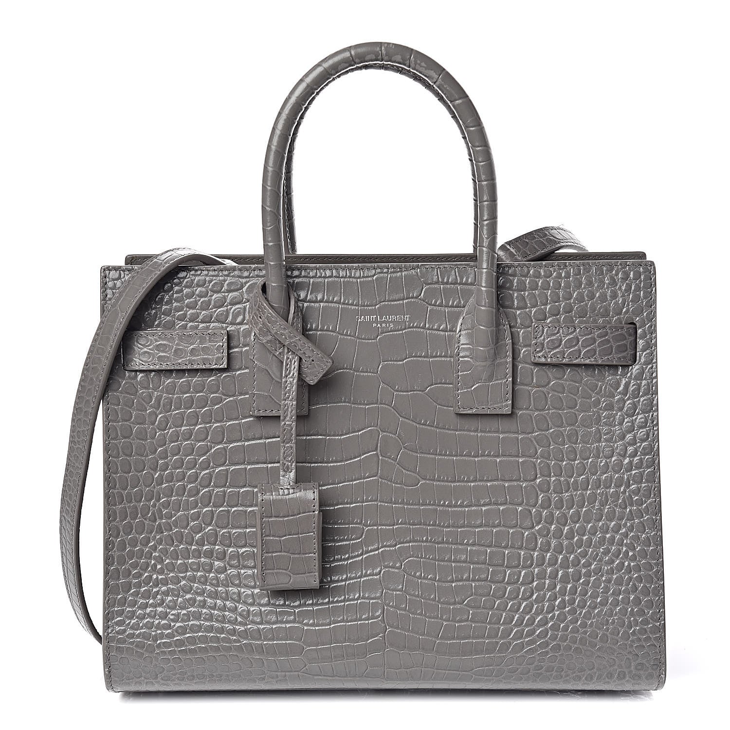 Saint Laurent Calfskin Crocodile Embossed Baby Sac De Jour Fog 1 of 9