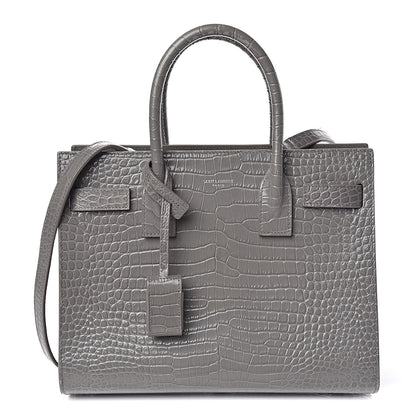 Saint Laurent Calfskin Crocodile Embossed Baby Sac De Jour Fog 1 of 9