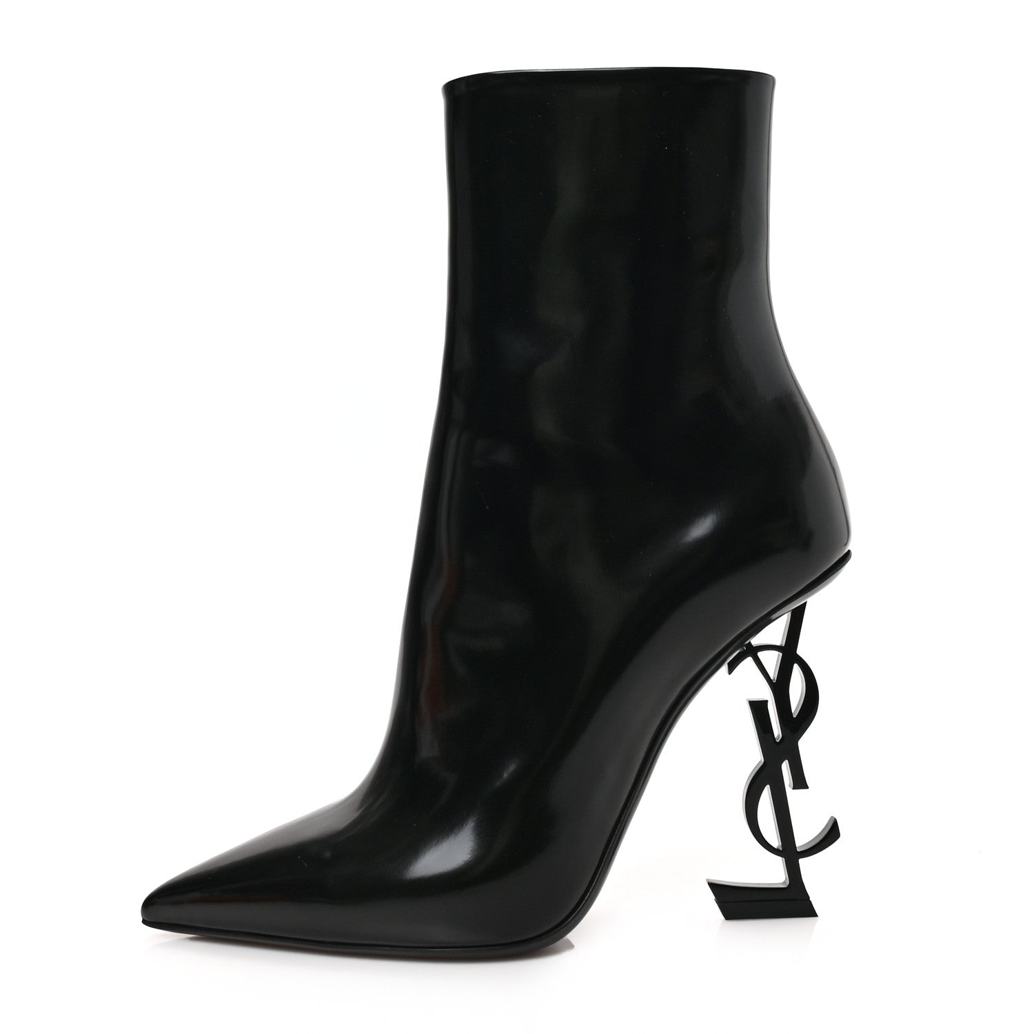 Saint Laurent Glazed Calfskin Opyum Ankle Boots 38 Black 1 of 8