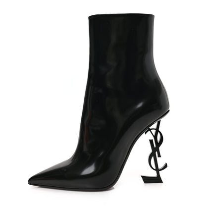 Saint Laurent Glazed Calfskin Opyum Ankle Boots 38 Black 1 of 8