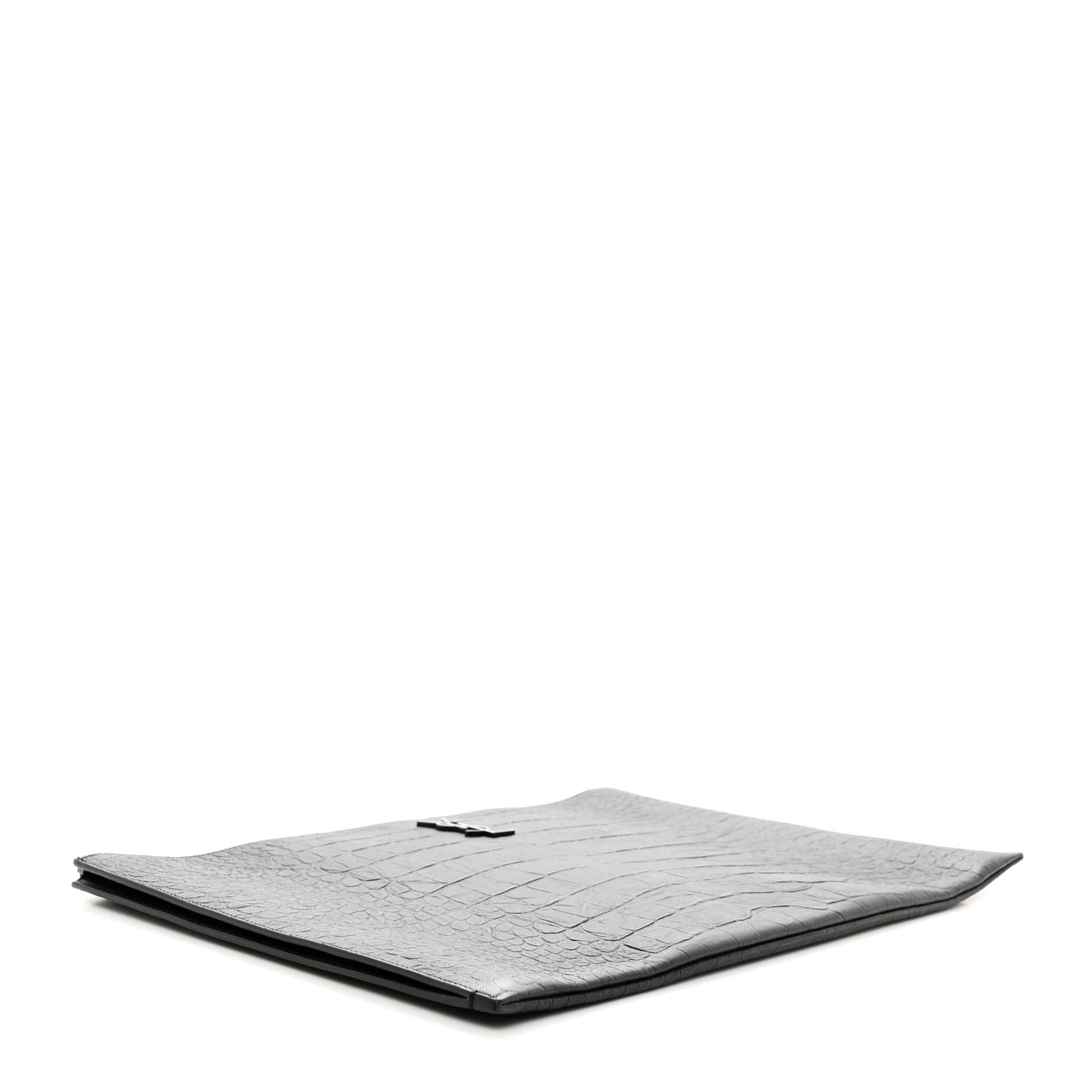 Calfskin Crocodile Embossed Monogram Document Holder Black