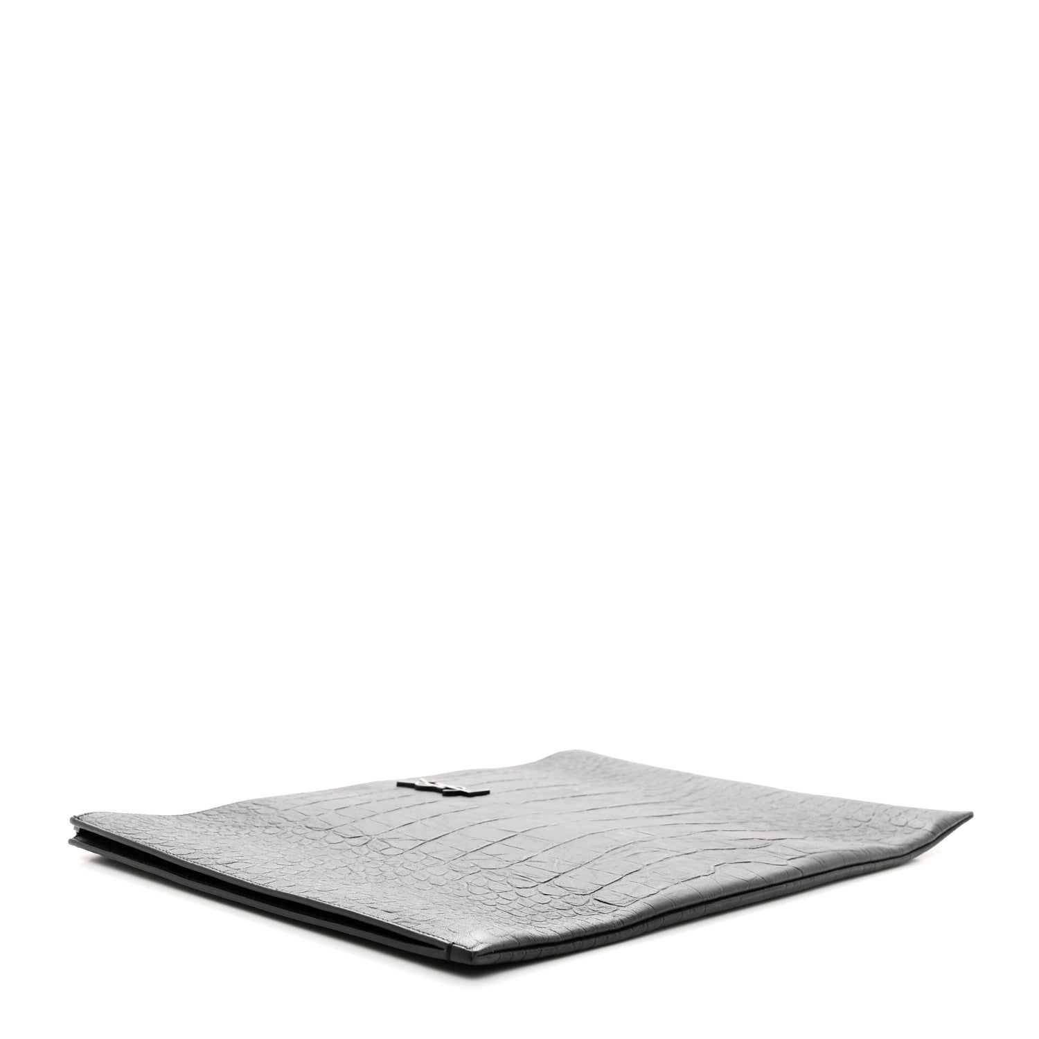 Saint Laurent Calfskin Crocodile Embossed Monogram Document Holder Black 4 of 8