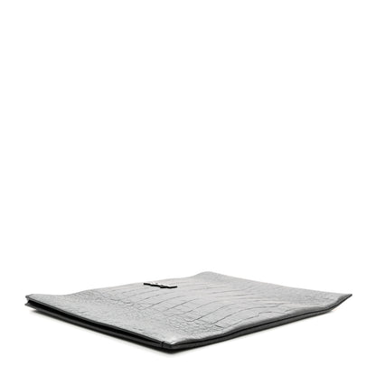 Saint Laurent Calfskin Crocodile Embossed Monogram Document Holder Black 4 of 8