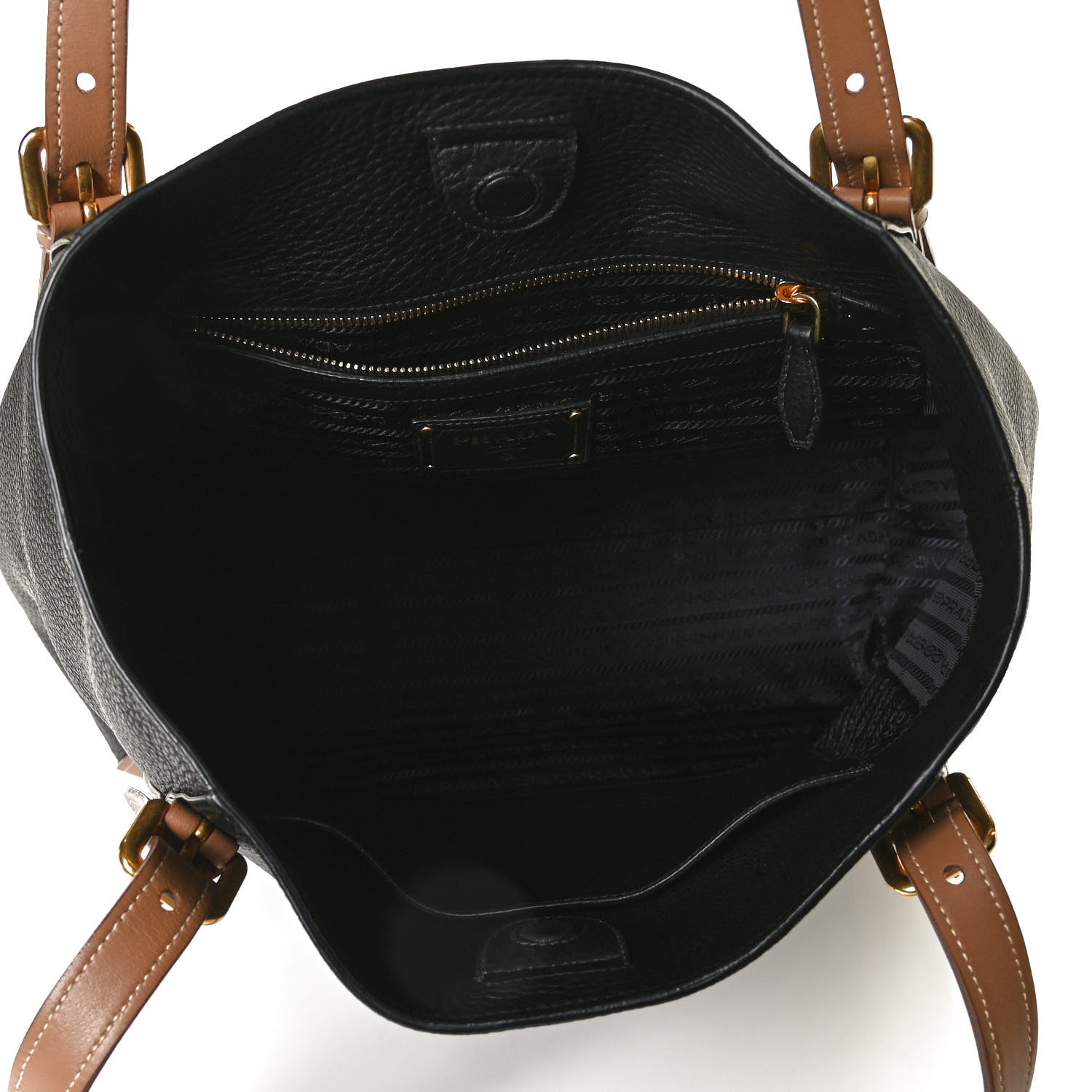 Prada Vitello Phenix Shopping Tote Black Caramel 4 of 12