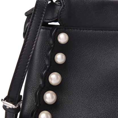 Fendi Vitello Seta Shiny Nappa Pearl Scallopped Studded Mini Peekaboo Iconic Satchel Black 10 of 13