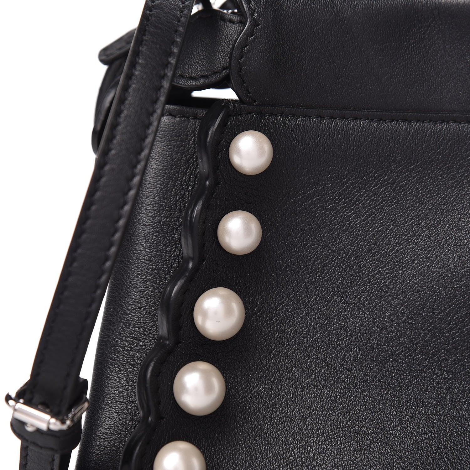 Fendi Vitello Seta Shiny Nappa Pearl Scallopped Studded Mini Peekaboo Iconic Satchel Black 10 of 13
