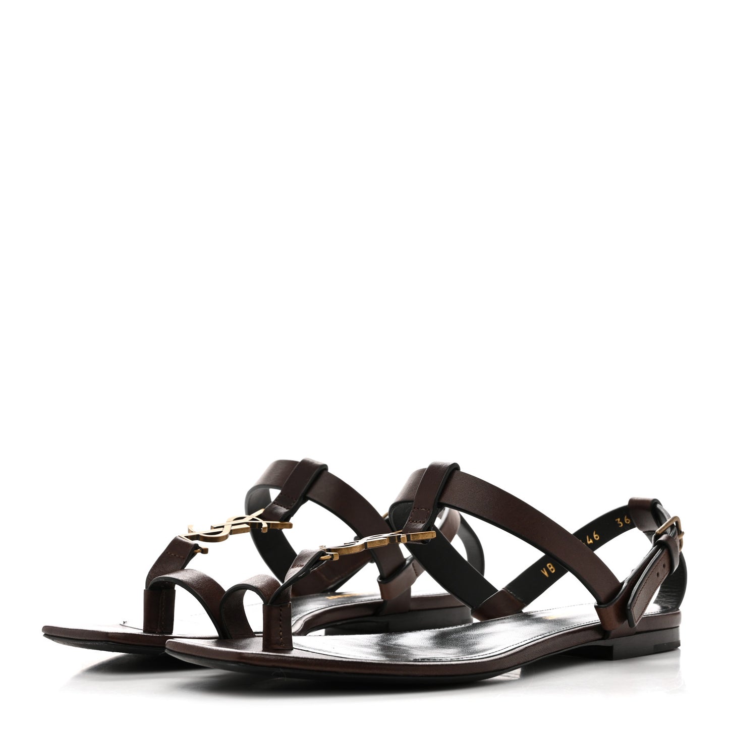 Calfskin Cassandra Monogram Sandals 36.5 Dark Brown
