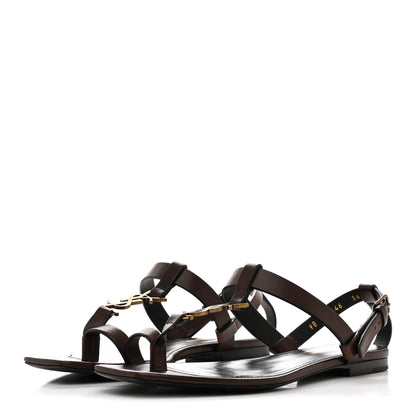 Saint Laurent Calfskin Cassandra Monogram Sandals 36.5 Dark Brown 4 of 10