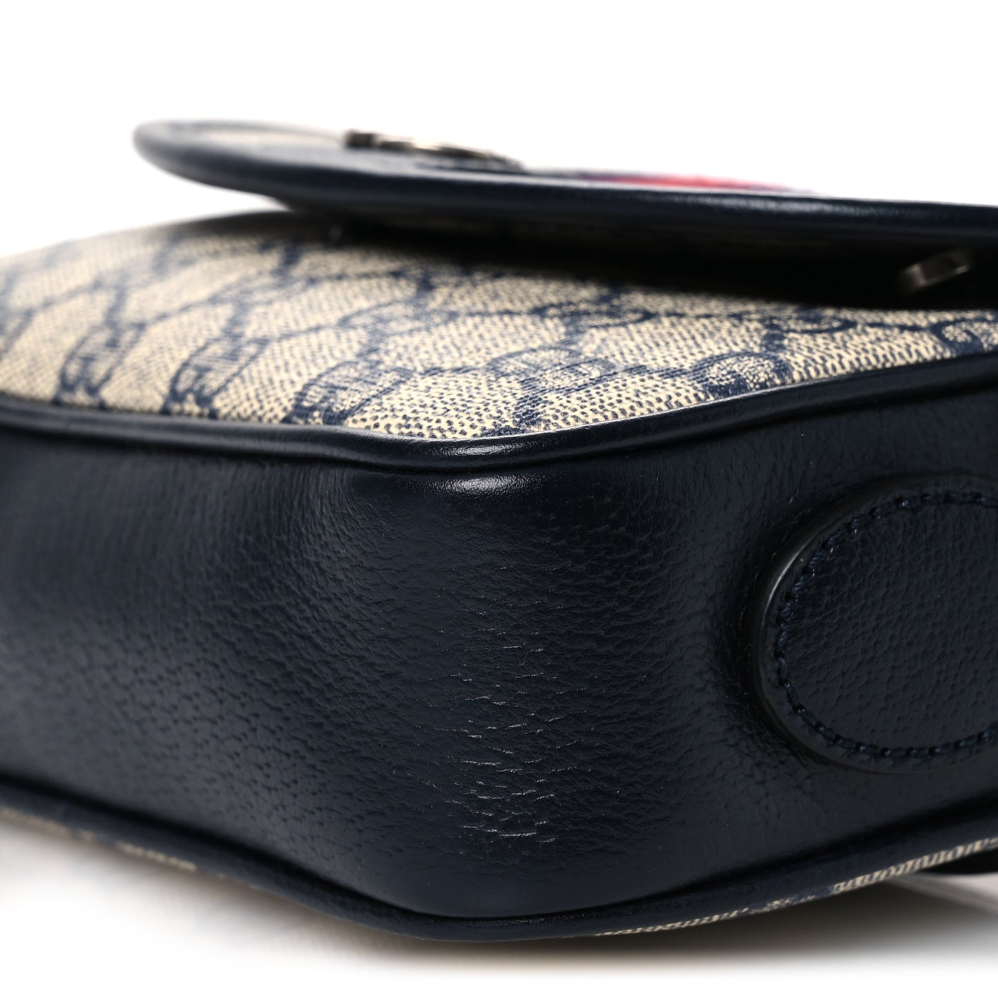GG Supreme Monogram Textured Dollar Calfskin Mini Ophidia Flap Shoulder Bag Beige Blue