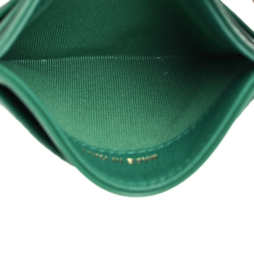 Lambskin Quilted Card Holder Green