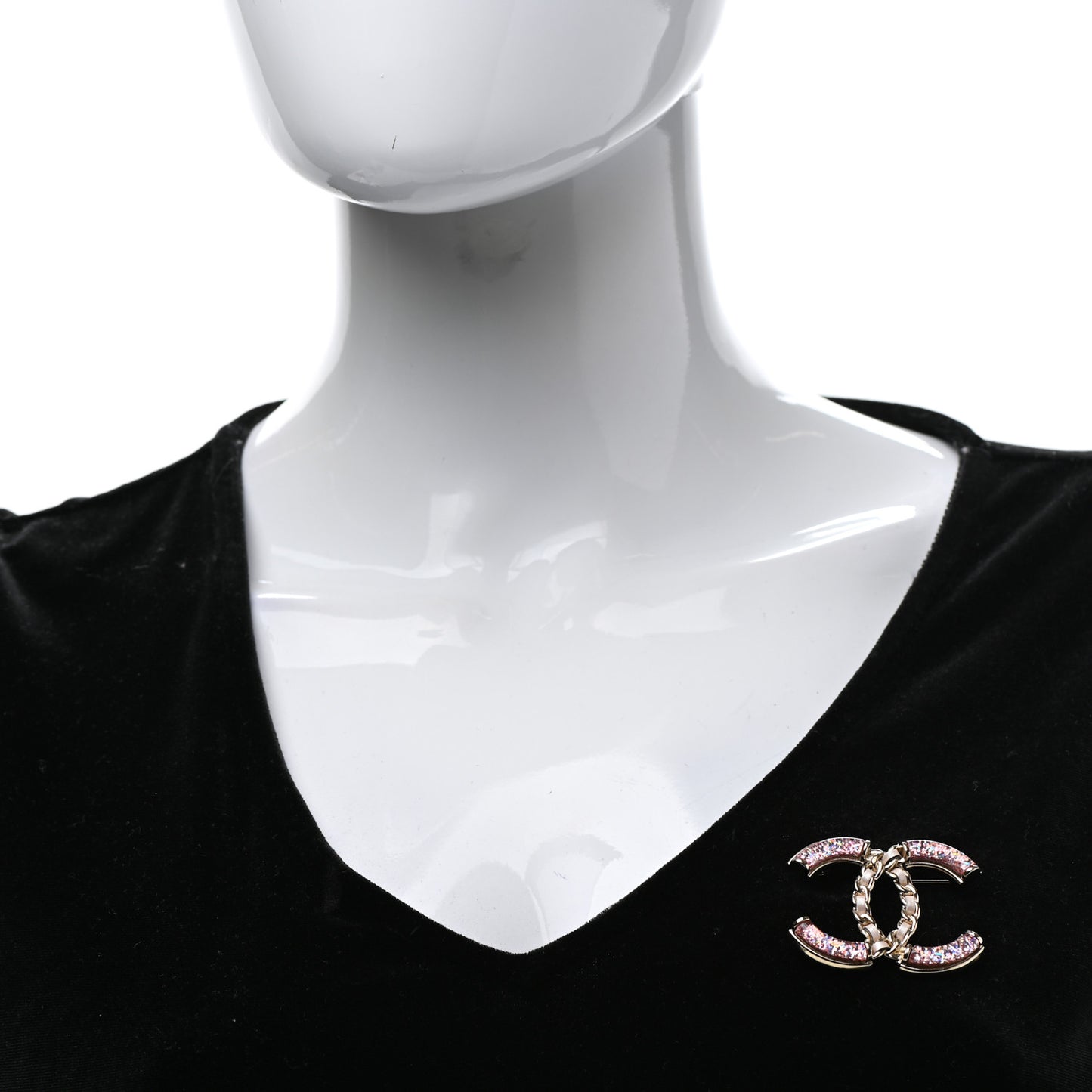Resin Glitter Lambskin Baguette CC Chain Brooch Pink Gold