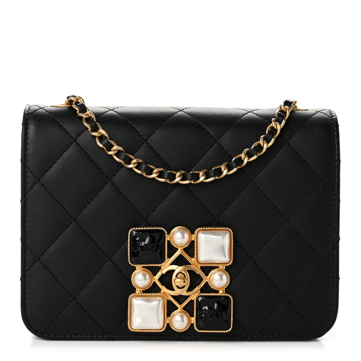 Chanel Calfskin Quilted Crystal Pearl Small Flap Bag Black 1 of 11