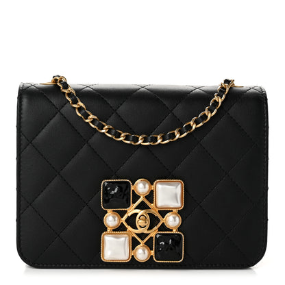 Chanel Calfskin Quilted Crystal Pearl Small Flap Bag Black 1 of 11