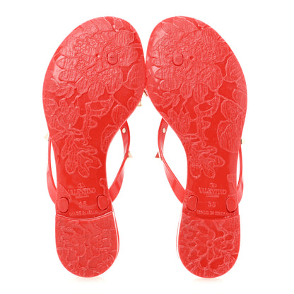 Valentino Garavani PVC Jelly Rockstud Bow Thong Sandals 35 Rosso Valentino 6 of 10