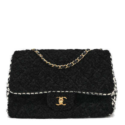 Chanel Shearling Tweed Jumbo Single Flap Black White 1 of 11