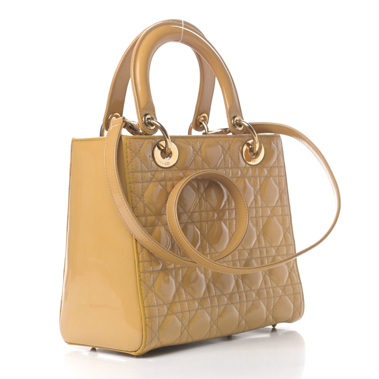 Patent Cannage Medium Lady Dior Beige