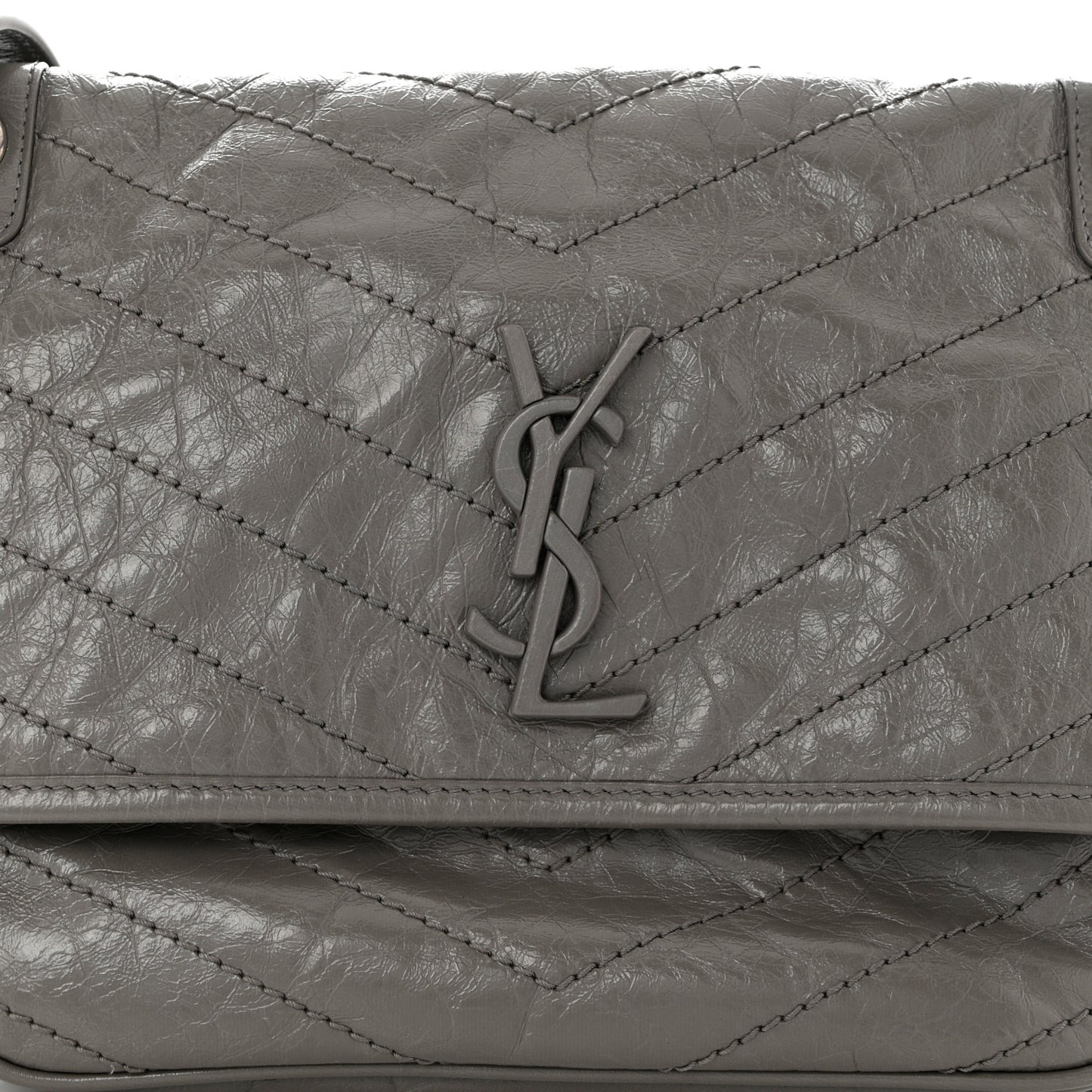Crinkled Calfskin Matelasse Monogram Medium Niki Chain Satchel Fog