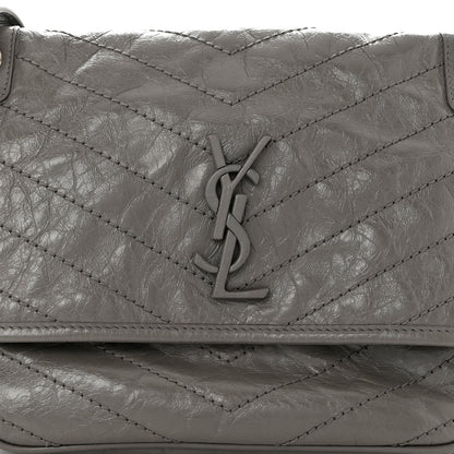 Saint Laurent Crinkled Calfskin Matelasse Monogram Medium Niki Chain Satchel Fog 8 of 11