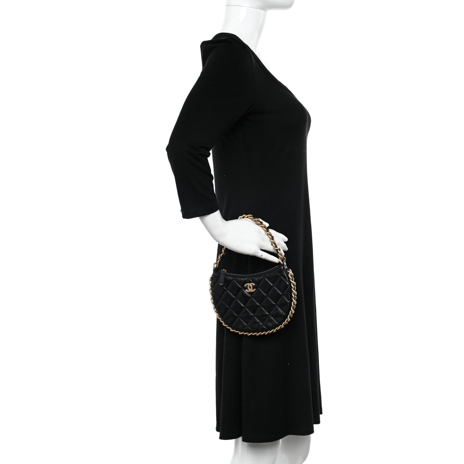 Chanel Shiny Crumbled Lambskin Quilted Round Small CC Hobo Black 2 of 11