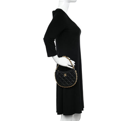 Chanel Shiny Crumbled Lambskin Quilted Round Small CC Hobo Black 2 of 11