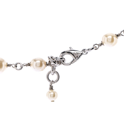 Chanel Graduated Pearl Crystal CC Long Necklace Silver 6 of 7