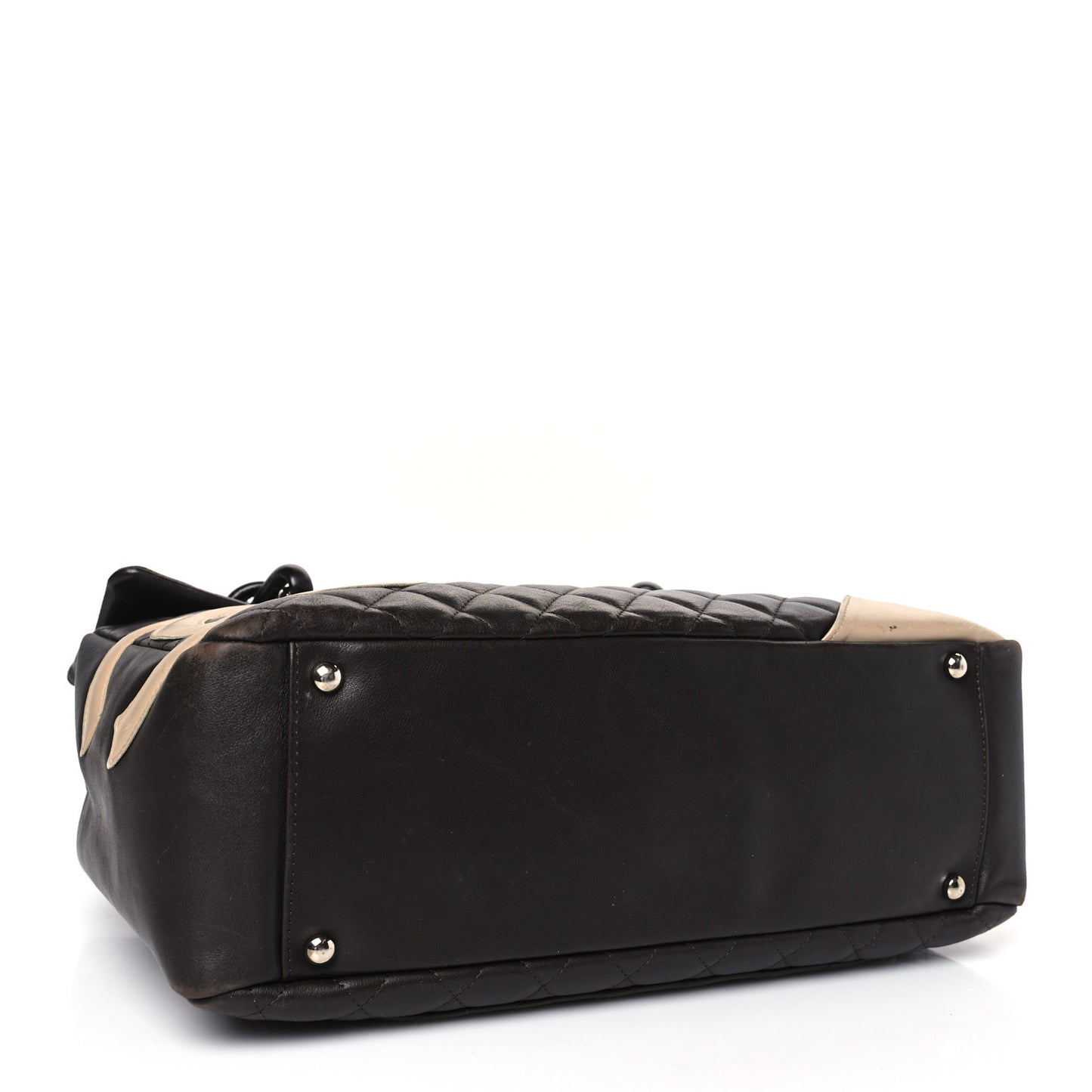 Calfskin Quilted Large Cambon Flap Brown Beige