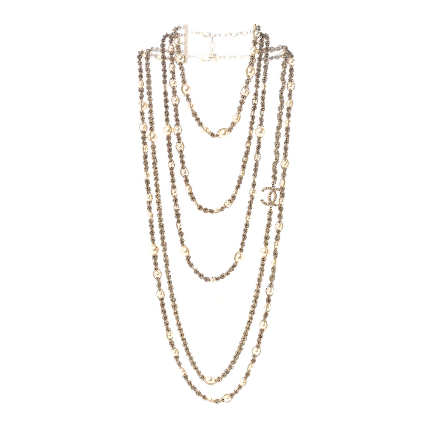 Pearl CC Chain Multi Strand Necklace Gold