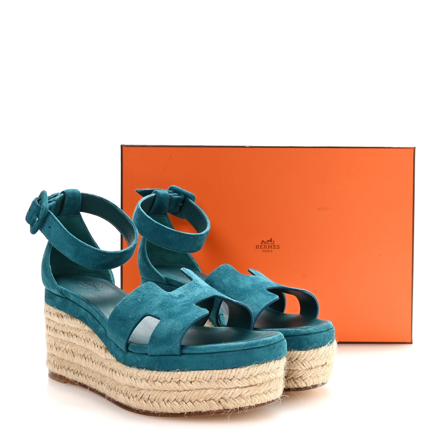 Hermes Suede Goatskin Elda Espadrille Wedge Sandals 36 Vert Oxford 9 of 9