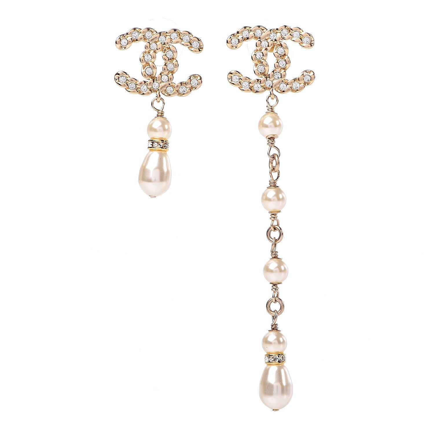 Chanel Crystal Pearl Pearls Coronation Uneven Earrings Gold 1 of 5
