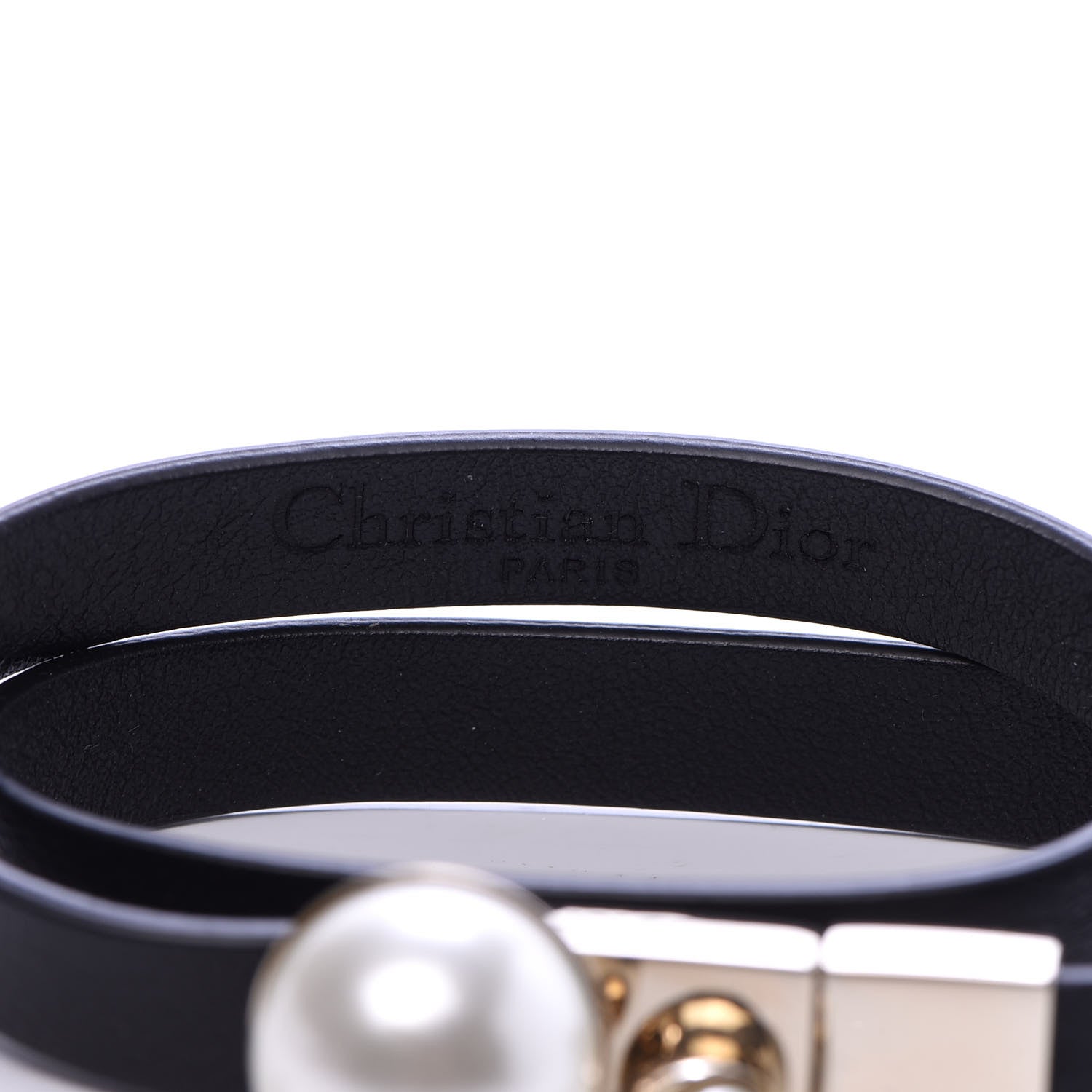 Christian Dior Calfskin Pearl Double Bracelet L Black 4 of 5