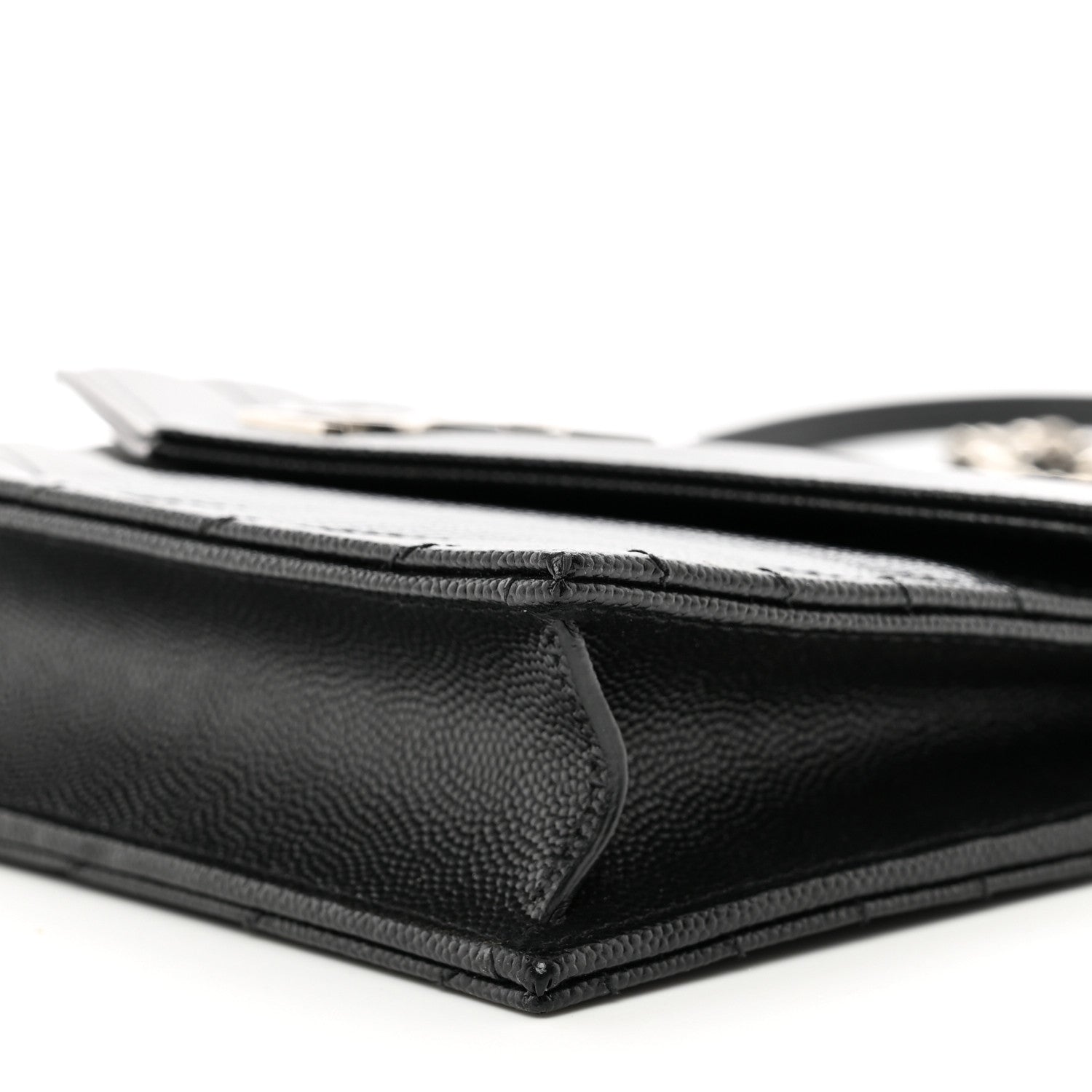 Saint Laurent Grain De Poudre Matelasse Chevron Monogram Envelope Chain Wallet Black 9 of 9